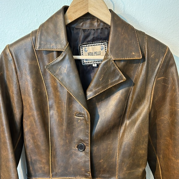 VTG 70’s Italian Vera Pelle :: Brown Leather jacket - Picture 4 of 8